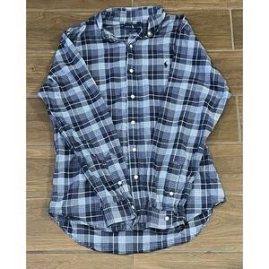 Ralph Lauren Men Slim Fit Blue Plaid Button Down Shirt Medium Cotton Long Sleeve